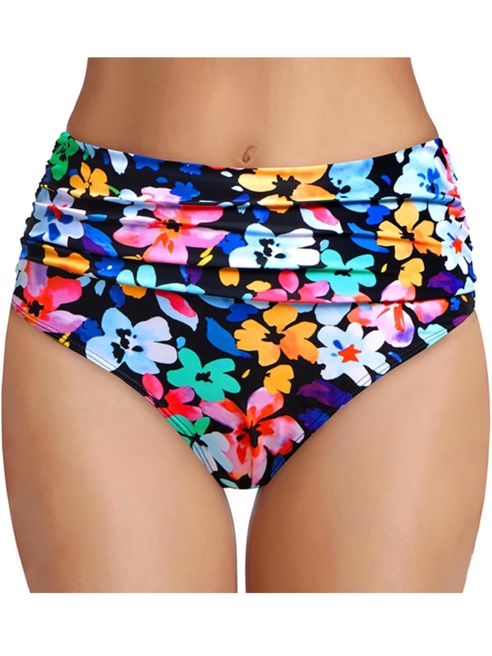 Colorful Flower Ultra High Waisted Bikini Bottom Ruched Tummy XL. 2129/bb3-1